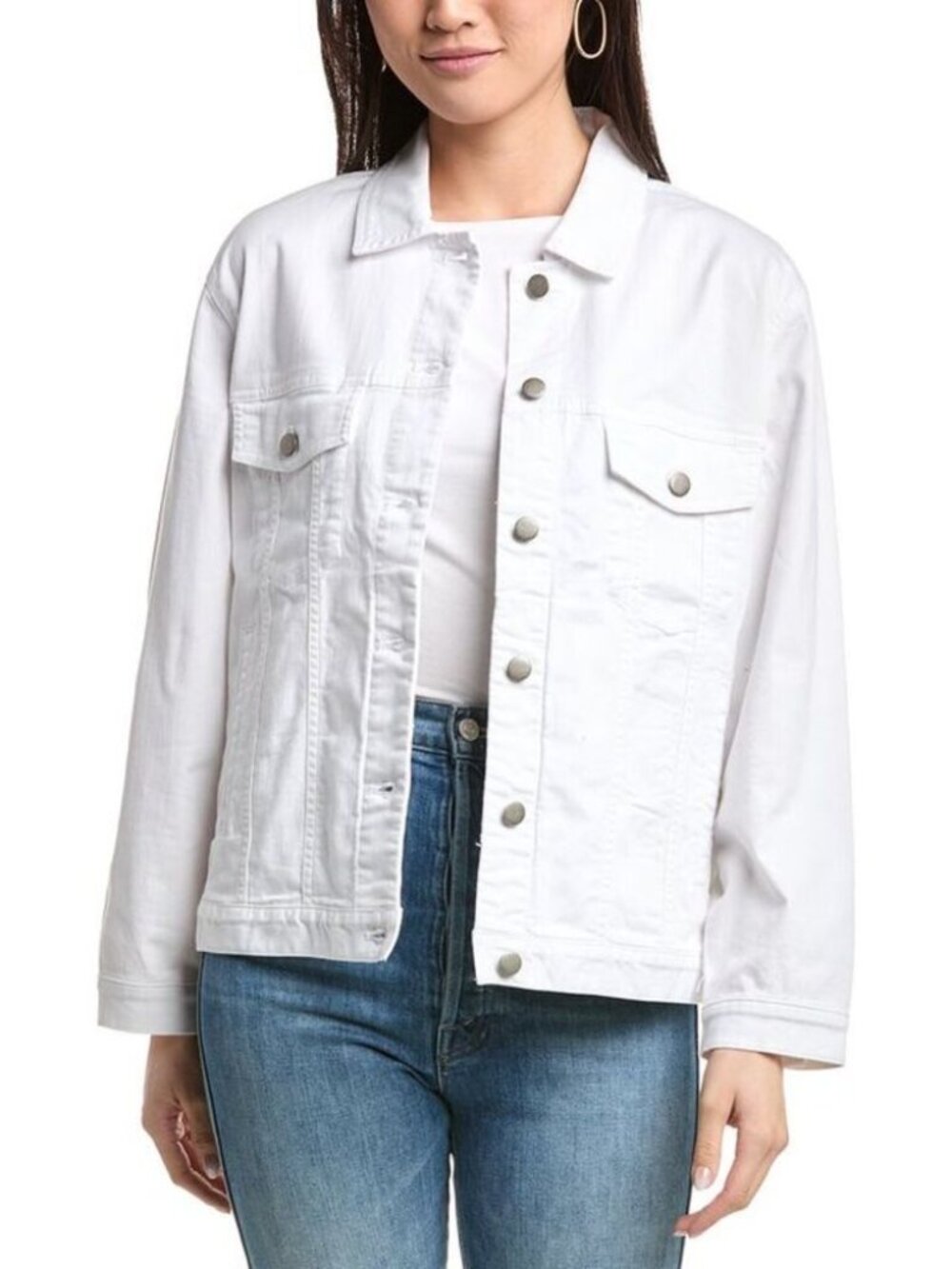 Eileen Fisher White Stretch Denim Jacket L B47" fit XL? Organic Cotton,Garm.Dyed